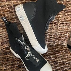 Schutz Black Hi Top Slip Ons w Rhinestones